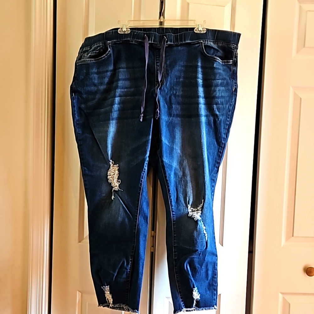 Pull on distressed jeans